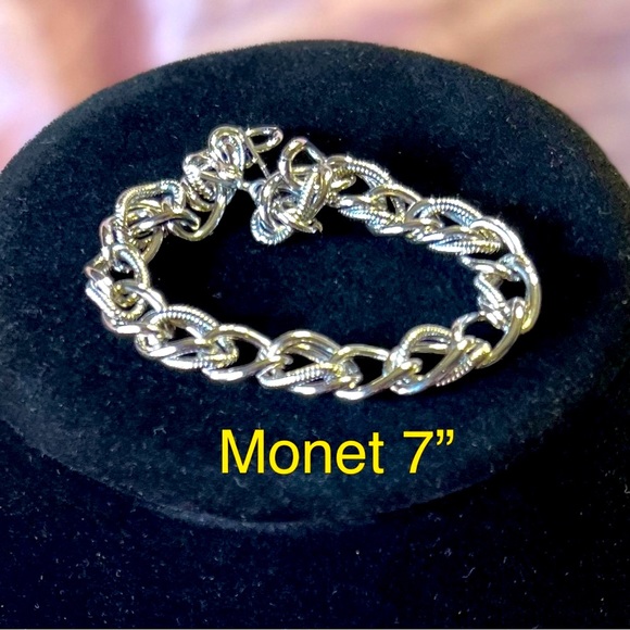 Monet silver double links with texture necklace and bracelet Vintage - Picture 2 of 13